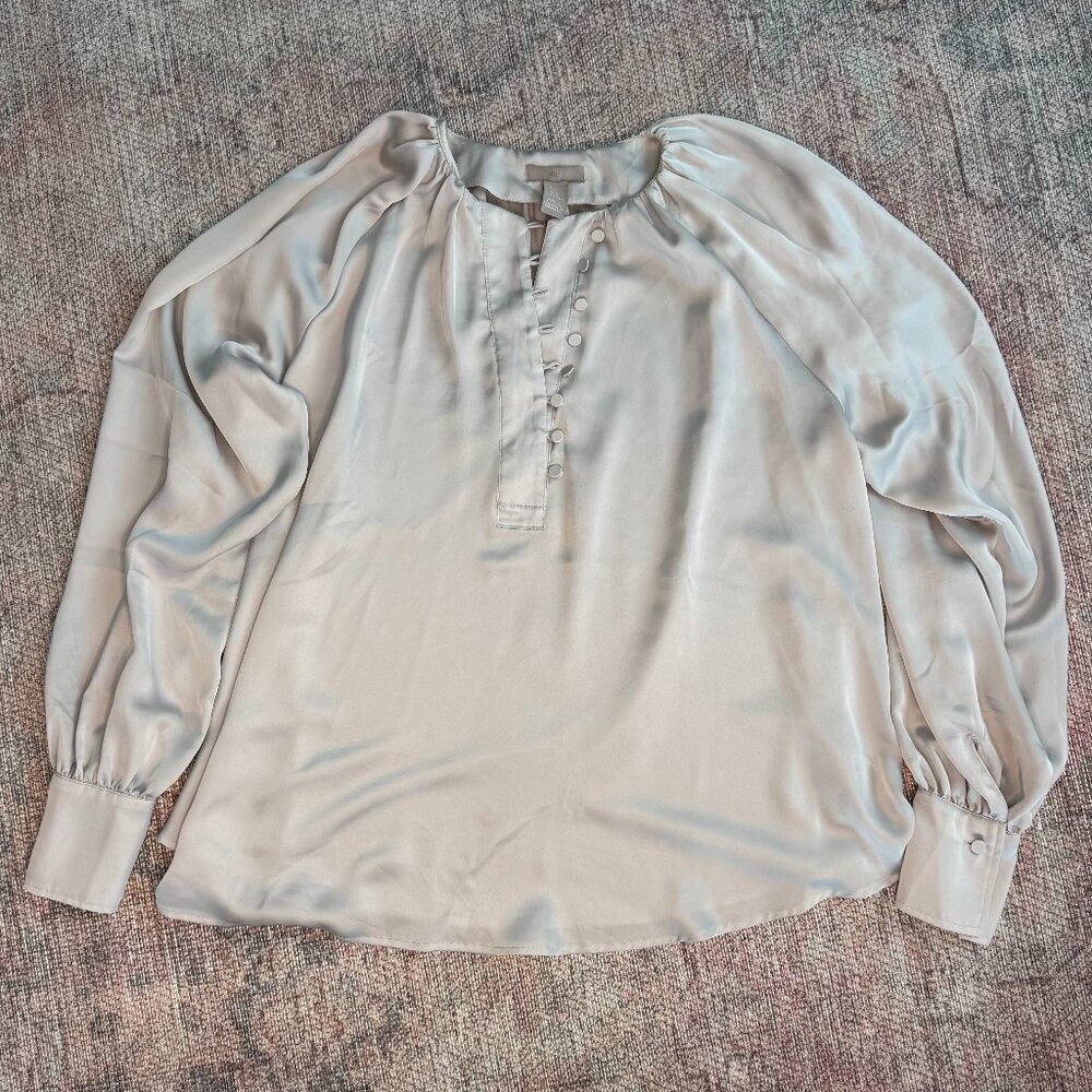 H&M Light Gray Silk Blouse Shirt L